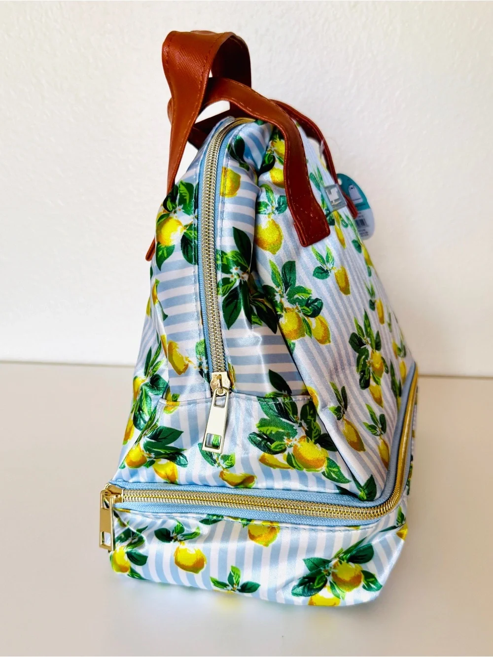 NWT TempaMATE Lemon Print Insulated Lunch Bag Dual Compartment Cooler Tote